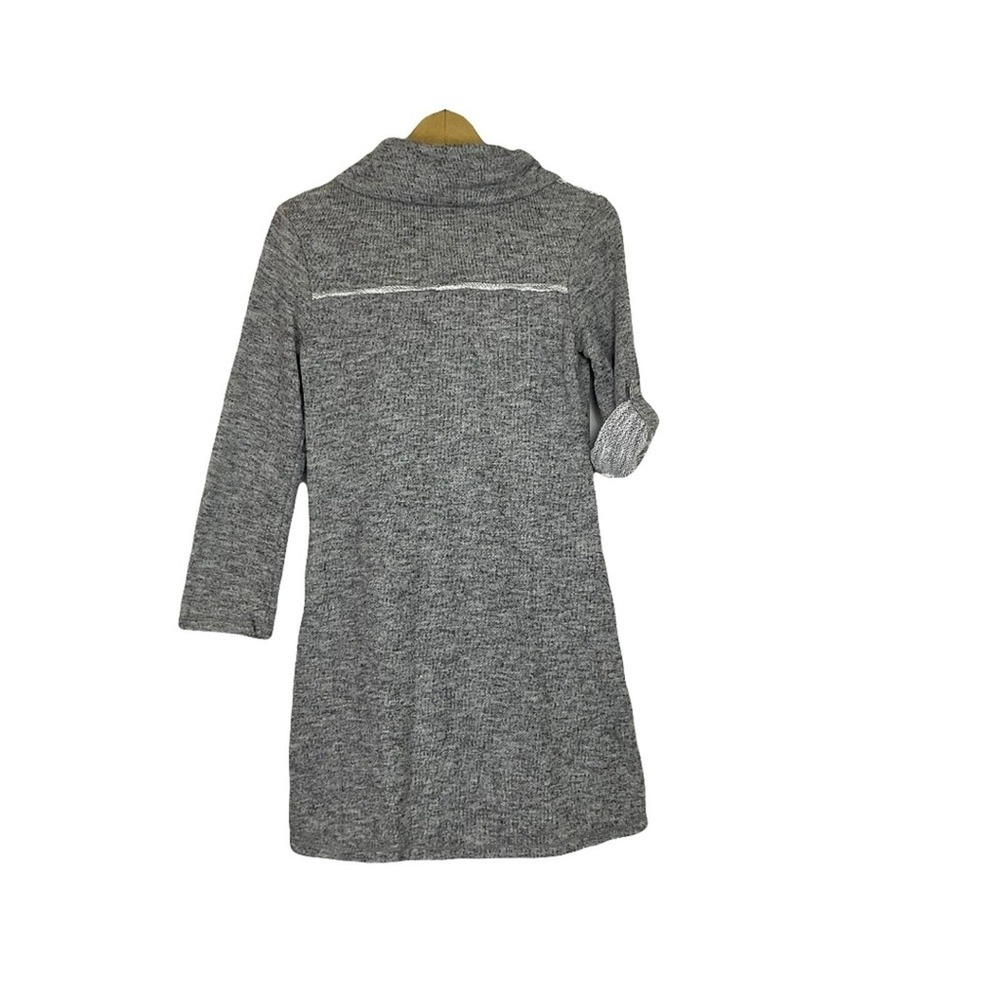 Womens Heather Grey Marled Knit Cowl Neck Tunic Dress Roll Tab Sleeve Pockets - Picture 3 of 6